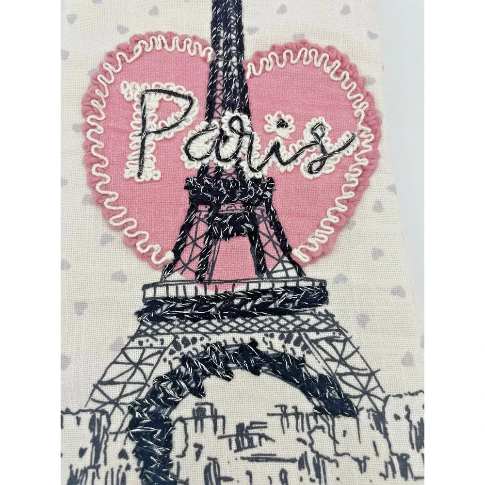 Set  2 Paris Themed Kitchen Towels Eiffle Tower Black Pink Heart French Kitchen‎